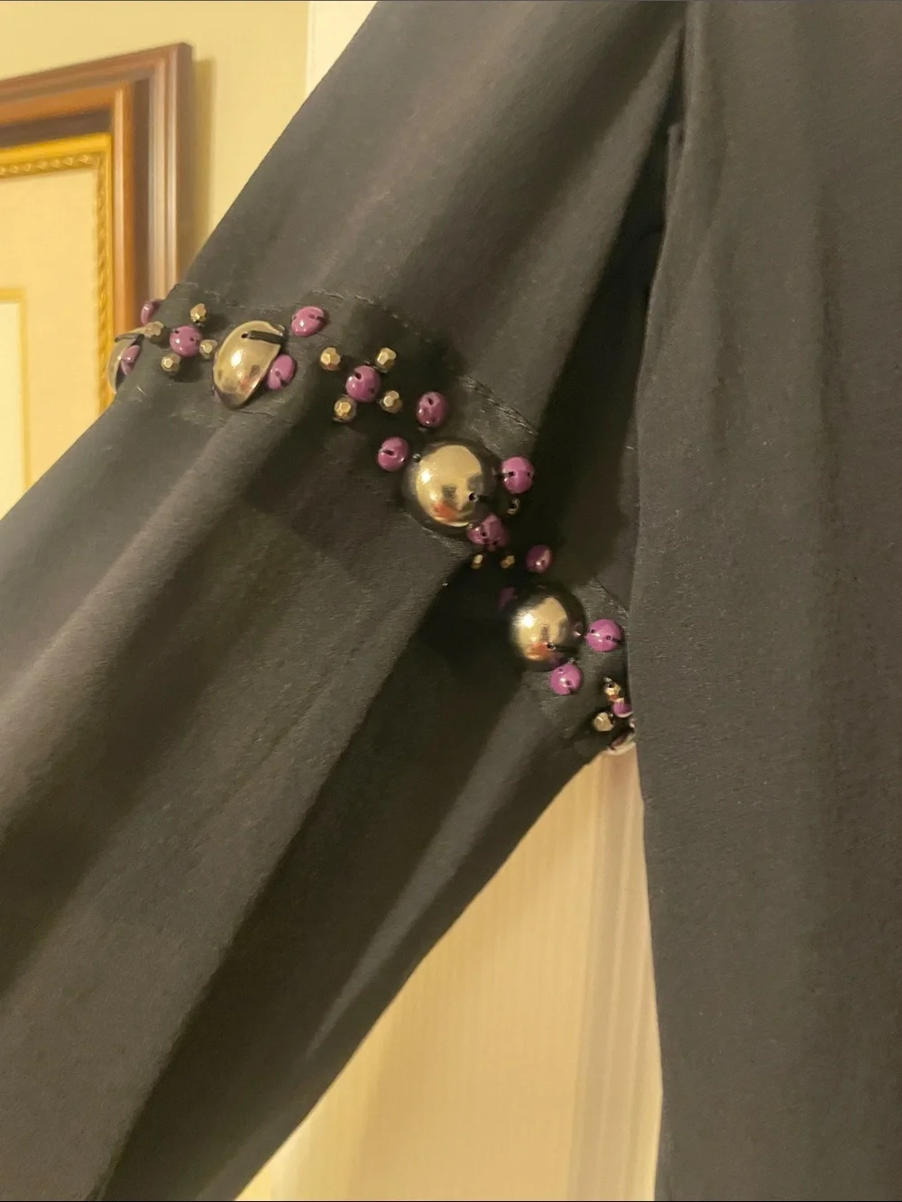 Tory Burch Black Peplum Blouse with Beaded Trim